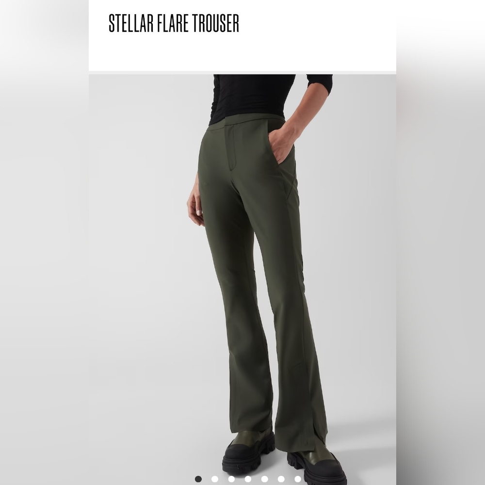 Athleta Stellar Flare Trouser, Size 10. Color is Aspen (looks Grey-green)